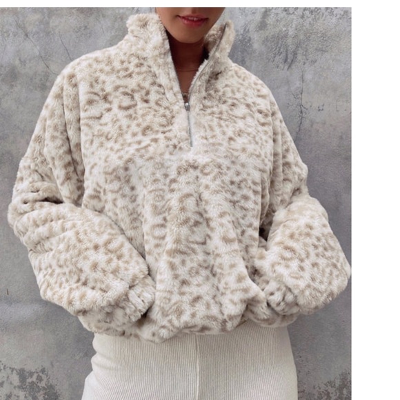 Fashion Nova Faux Fur Animal Print Quarter Zip Sweater - Picture 13 of 14